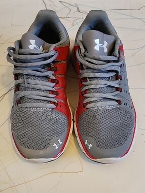 Under Armour Gray and Red Mesh Training Sneakers